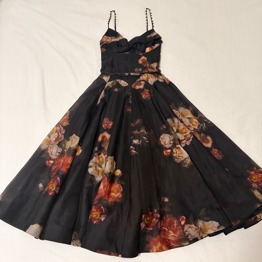 Zimmermann Black Floral Twist Front Midi Dress *see flaws - Picture 2 of 12